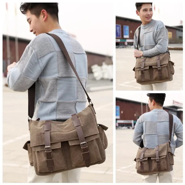 Scione Men Business Messenger Bags For Men Shoulder Bag Canvas Crossbody Pack Retro Casual Office Travel Bag Vintage Retro Bags - Image 2