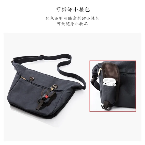 Canvas Messenger Bag for Men 14 inch Laptop Shoulder Bag with Zipper Retro Hobo Bag for Male Female - Image 4