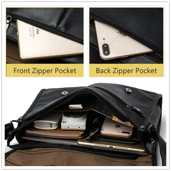 Soft Leather Men's Messenger Bags Luxury Brand Designer Satchels Mens Business Fashion Shoulder Bag Men PU Leather Crossbody Bag - Image 6