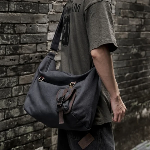 Canvas Messenger Bag for Men 14 inch Laptop Shoulder Bag with Zipper Retro Hobo Bag for Male Female - Image 6