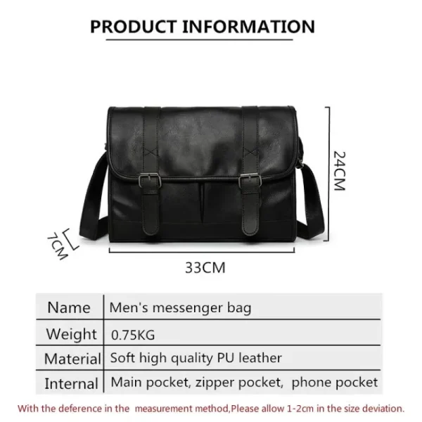 Soft Leather Men's Messenger Bags Luxury Brand Designer Satchels Mens Business Fashion Shoulder Bag Men PU Leather Crossbody Bag - Image 3