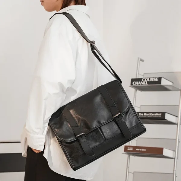 Soft Leather Men's Messenger Bags Luxury Brand Designer Satchels Mens Business Fashion Shoulder Bag Men PU Leather Crossbody Bag - Image 2